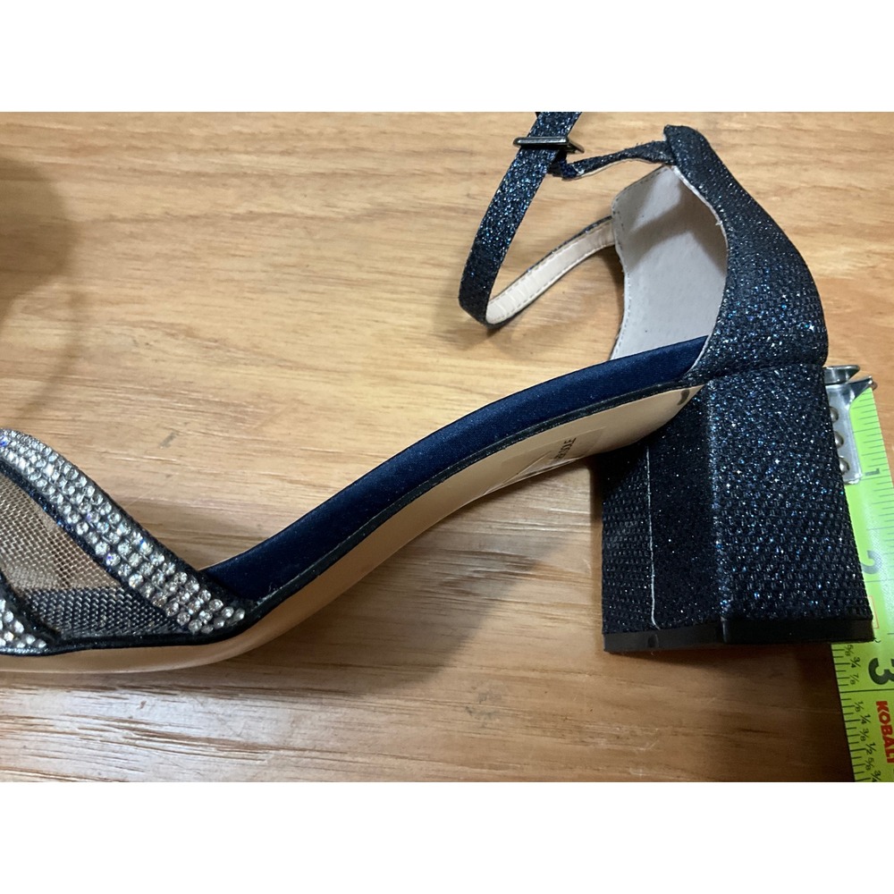 Nina Navy Blue Glitter Rhinestone Block Heel Evening Sandals Womens 8M - Picture 5 of 6